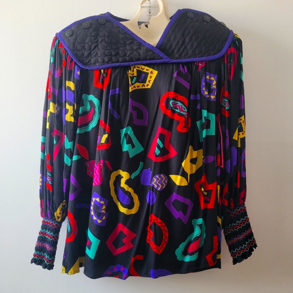 Vintage 80s Jeanne Marc Colorful Geometric Pattern. Size: Petite Med